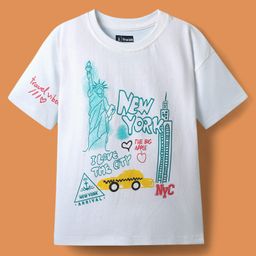Pine Kids Cotton Knit Half Sleeves T-Shirt with New York Print - White-image-20