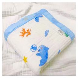 Baby Muslin Organic Cotton Super Soft Absorbent Muslin 6 Layer Blanket - OCEAN DOLPHIN-image-36