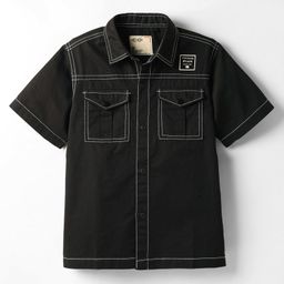 Ruff Cotton Woven Solid Colour Shirt - Black-image-63
