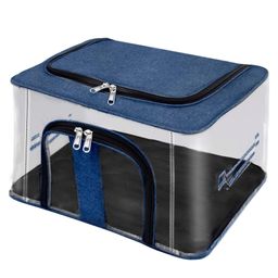 Storite Nylon 33 L PVC Transparent Moisture Proof Storage box for Clothes Closet Wardrobe Organizer Saree Bags for Clothes with Carry Handle - (DarkBlue, 44 x 31 x 24 cm)-26