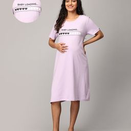 The Mom Store Half Sleeves Baby Loading Text Printed Oversized Maternity Dress - Lavender-image-58