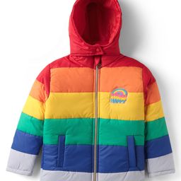 Pine Kids Woven Full Sleeves Colour Block Padded Hooded Jacket With Rainbow Patch Detailing - Multi Colour-picture-36