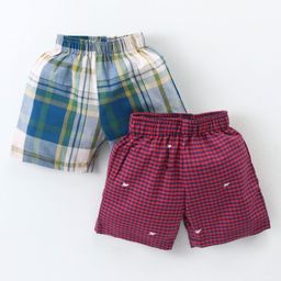 Rikidoos Pack Of 2 Checked & Flag Embroidered Boxers - Maroon & Multi Colour-picture-1