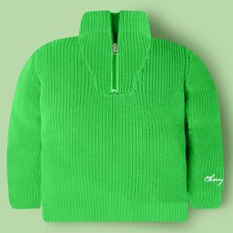 Cherry Crumble By Nitt Hyman Cotton Blend Knit Full Sleeves Self Designed High Neck Heavy Winter Sweater - Green-picture-35