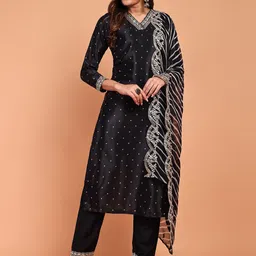 DISHWA FASHION Women Bandhani Printed Regular Sequinned Kurta with Trousers & With Dupatta-picture-21