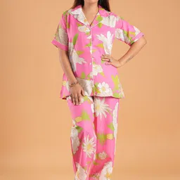 Dreambe Floral Printed Cotton Shirt With Trouser Co-Ords-image-77