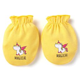 Doodle Poodle Interlock Knit Caps Mittens & Booties with Unicorn & Polka Dots Print Pack of 2- Dark Pink & Yellow image 4