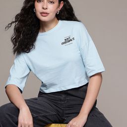 The Roadster Life Co. Drop-Shoulder Sleeves Pure Cotton Boxy Crop T-shirt-picture-27