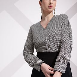 her by invictus Checked V-Neck Top-37