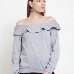 Belle Fille Women Grey Melange Solid Sweatshirt-image-32