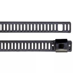 RS PRO Cable Tie Ladder 225x7 mm Black Polyester Coated Stainless Steel, 121652 (Bag of 100)-image-0