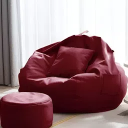 AARIJ MART Maroon 3 Pieces Leather Bean Bag With Footrest & Cushion-image-70