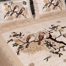 THE HOBBY BOUNTY Beige Floral Printed 210 TC King Pure Cotton Bedsheet Set 2.28 m x 2.74 m-image-78