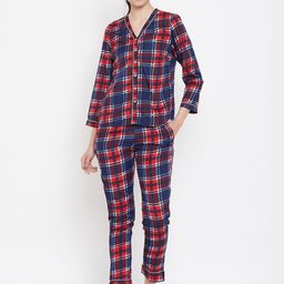 MJ LIFE STYLE Navy Blue Checked Nightdress-image-82