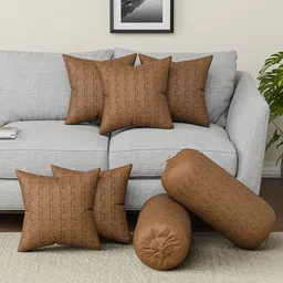 Kuber Industries Coffee Brown 7 Pieces Printed Square Cushion & Bolster Covers-16