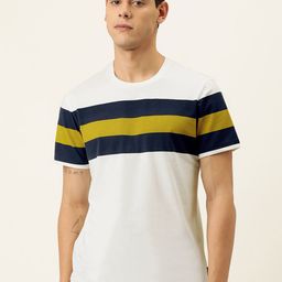 Campus Sutra Men White & Navy Blue Striped T-shirt-image-95