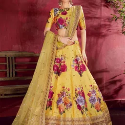 ODETTE Printed Thread Work Semi-Stitched Lehenga & Blouse With Dupatta-picture-13