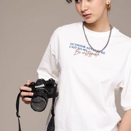 The Roadster Life Co. Typography Printed Drop-Shoulder Sleeves Pure Cotton T-shirt-image-29
