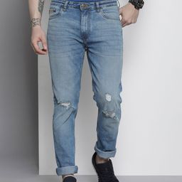 The Indian Garage Co Men Blue Slim Fit Mildly Distressed Stretchable Jeans-image-33
