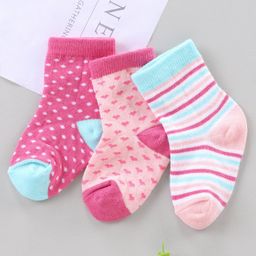 Cute Walk by Babyhug Ankle Length Antibacterial Socks Polka Dot Heart And Stripe Design Pack Of 3 - Pink Sky Blue-picture-23