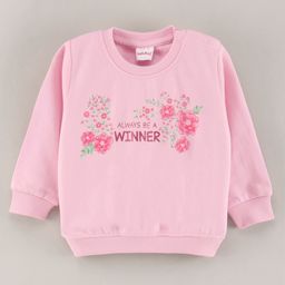 Babyhug Full Sleeves Knit Sweatshirt Text & Floral Print - Pink-image-70