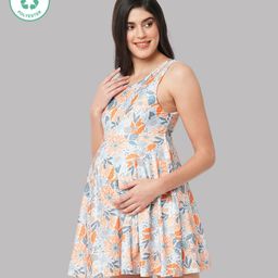 ECOMAMA Sleeveless Floral Printed Quick Dry Swimming Dress - Orange-image-76