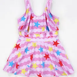 Babyhug Sleeveless Frock Swimsuit Stars Print - Pink-picture-29