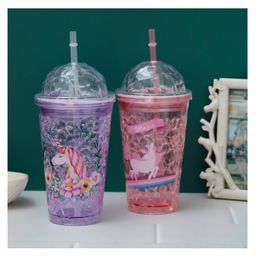 The Procure Store Unicorn Printed Sippers with Crystal Lid & Straw- Purple-90