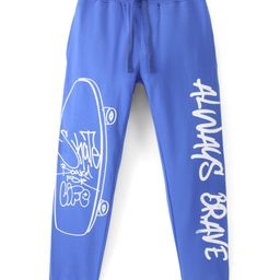Pine Kids 100% Cotton Knit Full Length Stretchable Track Pants Skateboard Print - Blue-image-5