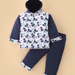 Doreme Cotton Full Sleeves Winter Wear Hoodie & Lounge Pant Set with Mickey Mouse Print - Oxford Blue-picture-24