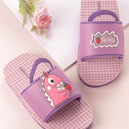 Babyoye Flip Flops Monster Applique Velcro Closure with Backstrap - Purple-image-3