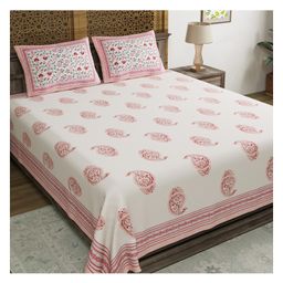Blocks Of India Cotton Block Print King Size Bedsheet Pink Buta - Pink-4