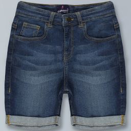 Kiddopanti Solid  Denim Roll Up Shorts - Medium  Wash Blue-image-68