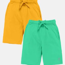 Kiddopanti Pack Of 2 Solid Shorts - Mustard Yellow & Aqua Green-image-9