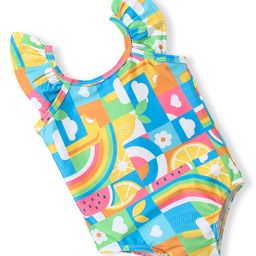 Babyhug Flutter Sleeves  Two Way Stretch Fabric  V Cut Swimsuit Rainbow Print - Multicolour-image-42