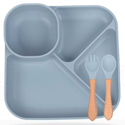 Bembika Baby Feeding Essential Baby Dinner Set Silicone Tableware Set for Baby Pack Of 3 - Blue-7