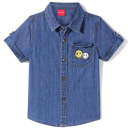 Babyhug Half Sleeves Denim Shirt with Smiley Patch - Dark Blue-image-55
