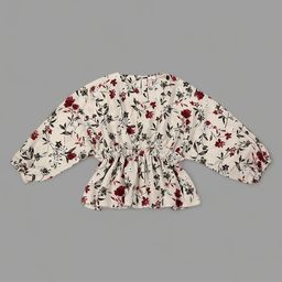 Actuel Full Sleeves Floral Printed Top With Inner Tee - Cream Red & Green-image-1