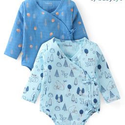 Babyoye Cotton Woven Full Sleeves Onesies with Nut & Animal PrintPack of 2 - Blue-image-53