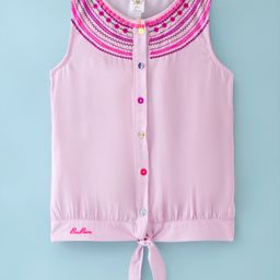 Kookie Kids Sleeveless Embroidery Detailing with Front Buttons Top - Pink-image-24
