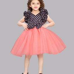 PinkChick Blended Ruffle Sleeves Polka Dots Printed Party Wear Dress - Peach-image-90