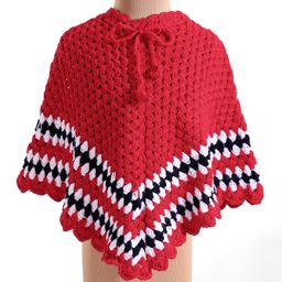 Babyhug Woollen Half Sleeves Hand Knitted Poncho with Striped  Design - Red-picture-21