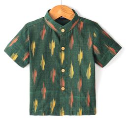 JAV Creations Half Sleeves Ikat Printed Shirt - Green-image-35