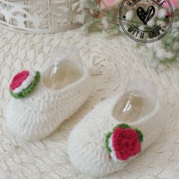 Woonie Floral Applique Designed Handmade Crochet Booties - Cream-image-67