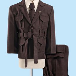 Rikidoos Full Sleeves Solid Pocket Detailed Blazer With Shirt Pant & Tie - Coffee Brown-image-95