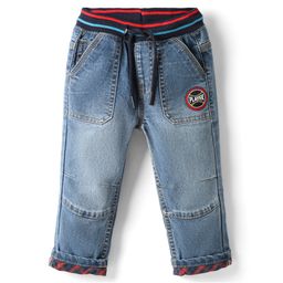 Babyhug Denim Full Length Jeans With Stretch & Player Patch - Blue-image-35