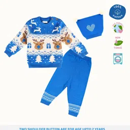 kids of greendeer Greendeer 100% Cotton Jacquard Full Sleeves Reindeer Designed Sweater Set - Greek Blue-picture-30