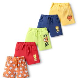 Doodle Poodle 100% Cotton Knee Length Shorts With Animals Print Pack Of 5 - Multicolour-image-82