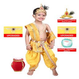 RAJ FANCY DRESSES Lord Krishna Theme Ethnic Foil Printed Costume Set - Yellow-image-55
