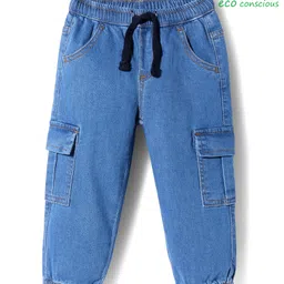 Babyoye Cotton Elastane Denim Full Length Solid Coloured Jeans With Cargo Pockets - Blue-picture-46